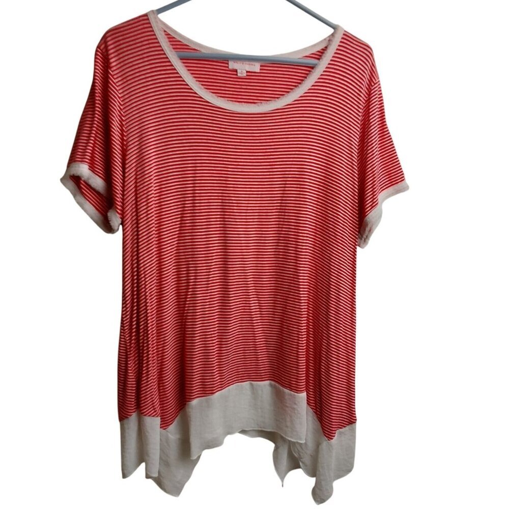 Molly & Isadora red and white flowy striped short sleeve blouse, size 1X
